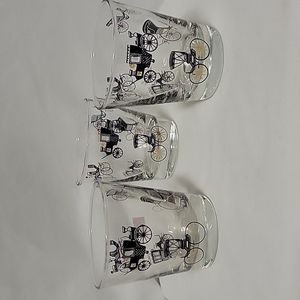 Mid Century Libbey Carriage Automobile Whiskey Glass Tumblers, Set of 3